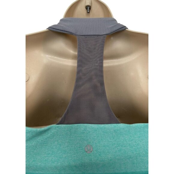Lululemon Scoop Neck Tank Top Turquoise Gray Mesh T Back Women's Size 6 No Pads - Picture 5 of 8
